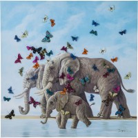 Image Touched Éléphants avec Butterflies 120x120cm