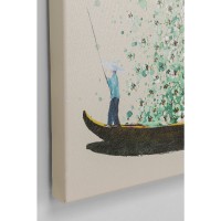 Tableau sur toile Flower Boat beige vert 80x100cm