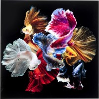 Glasbild Colorful Swarm Fish 120x120cm