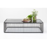 Coffee Table Wire Glass Marble Black 145x70cm