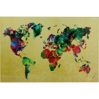 Glass Picture Metallic Colourful Map 150x100cm