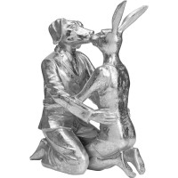 Oggetto decorativo bacia coniglio e cane argento