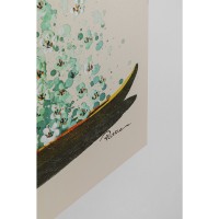 Tableau sur toile Flower Boat beige vert 120x160cm